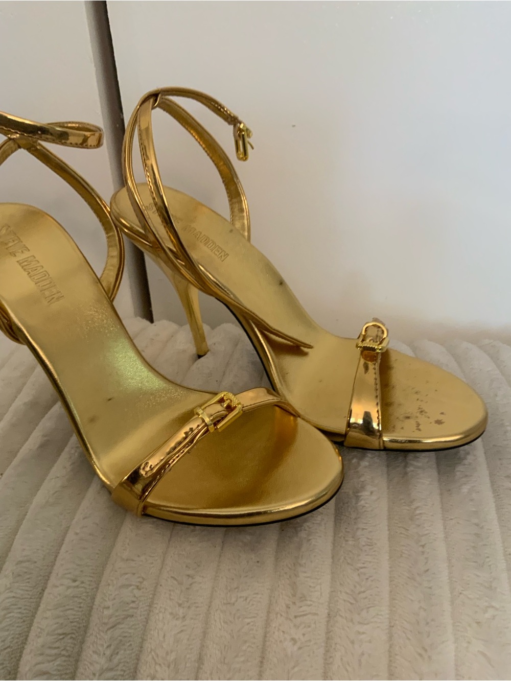 Steve Madden Gold Metallic Strappy Stiletto Sandals
